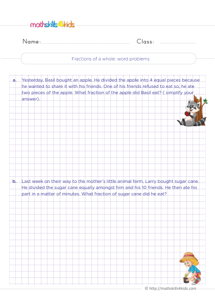 4th Grade math equivalent fractions worksheets: Free download - How to solve fractions of a whole word problem