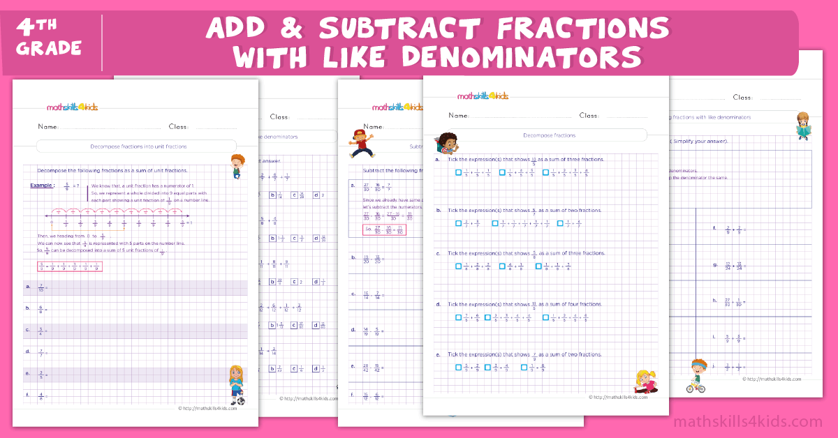 Adding And Subtracting Fractions With Like Denominators Worksheets Pdf Grade 4