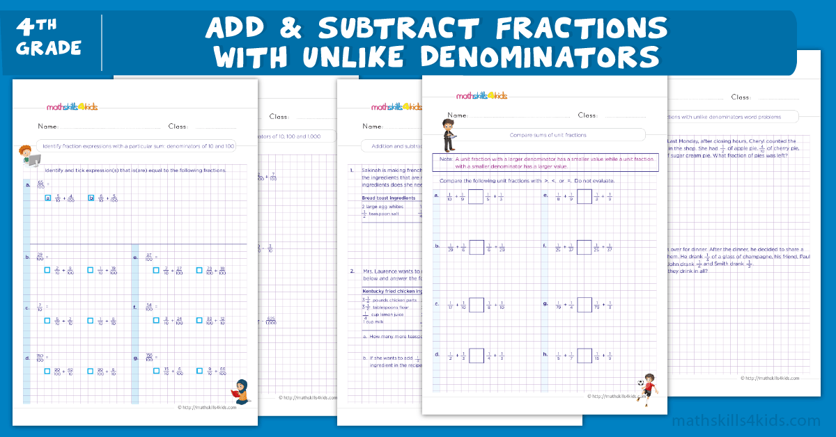 Adding and Subtracting Fractions with Unlike Denominators Worksheets Pdf Grade 4 - Comparing Fractions Worksheets 4th Grade
