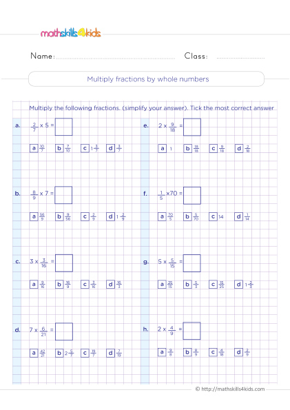 Printable 4th Grade multiplying fractions worksheet - How do you multiply fractions by whole numbers