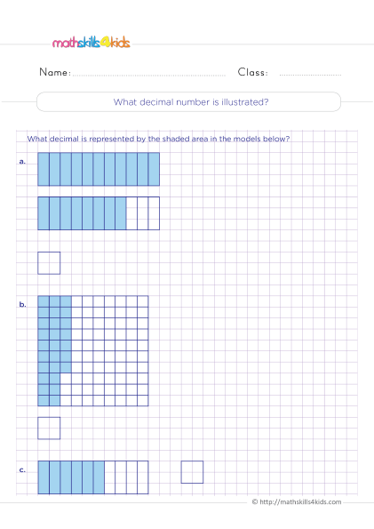 Decimal Worksheets for Grade 4 with Answers with answers - Learn how to represent decimals