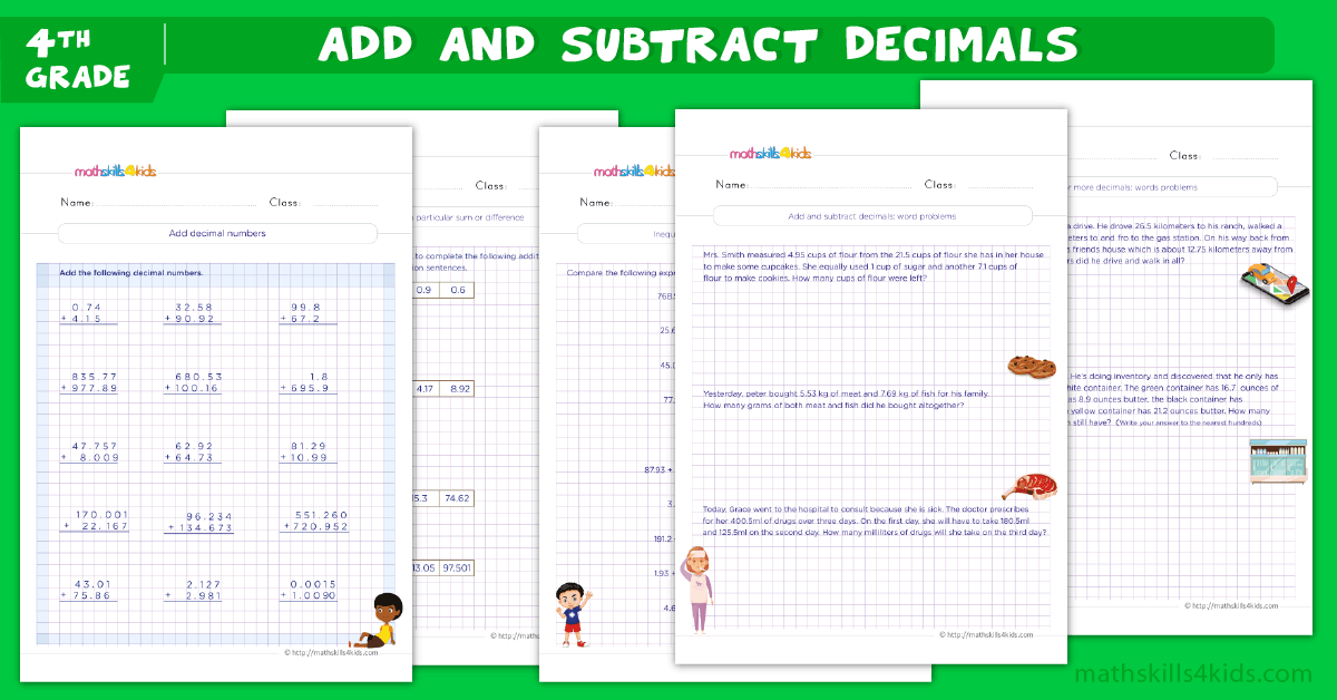 Addition and Subtraction Decimals Worksheets for Grade 4 - Estimate Decimal Sums and Differences 4th Grade
