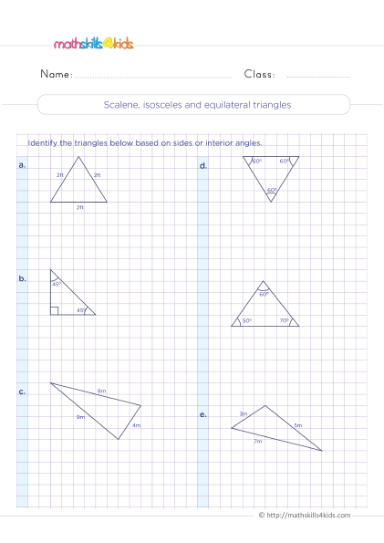 Triangles and Quadrilaterals Worksheets for Grade 4: Geometry Made Easy - Identifying scalenes, isoceles, and quadrilaterals triangles