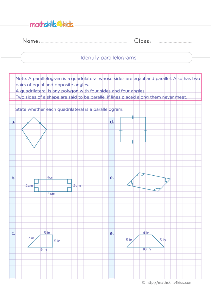 Triangles and Quadrilaterals Worksheets for Grade 4: Geometry Made Easy - Identifying parallelograms
