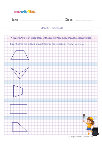 Triangles and Quadrilaterals Worksheets for Grade 4: Geometry Made Easy - Identifying trapezoids