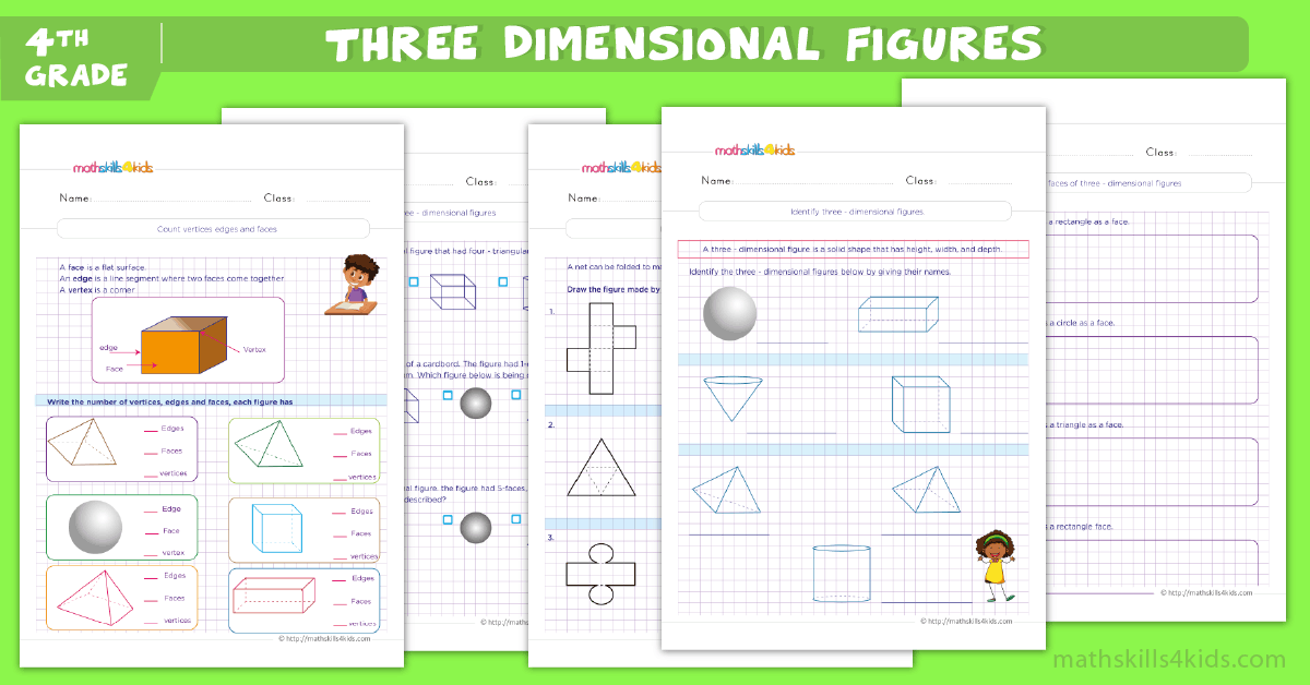 Mastering 3D shapes: Faces, edges, and vertices worksheets for 4th