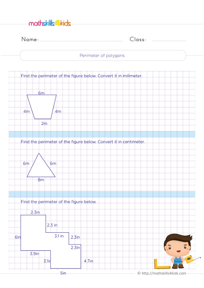Geometry Worksheets Grade 4 with answers - How do you find the perimeter of polygons