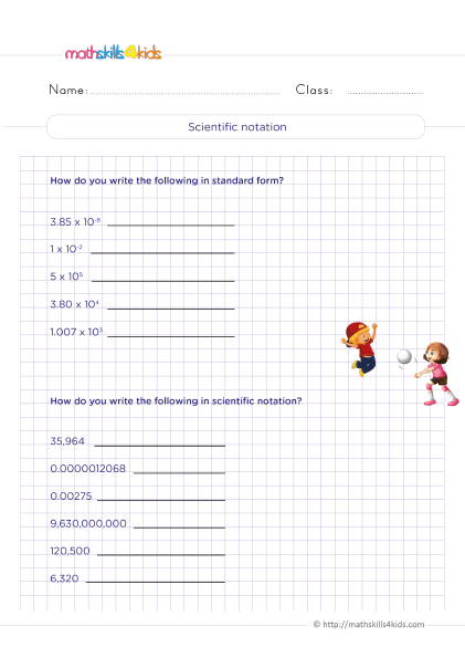 5th Grade Math worksheets with answers - Standard and scientific notation - How do you write a number in scientific notation?
