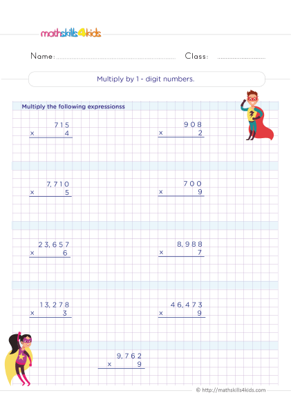 Multiplying  of 1-digit numbers practice