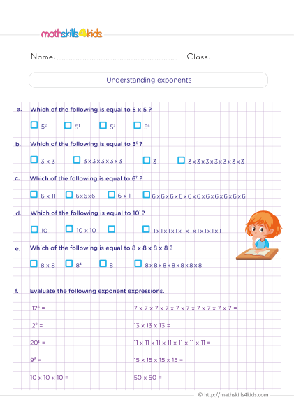 Exponents Worksheets for Grade 5 pdf - Powers of 10 and exponents 5th