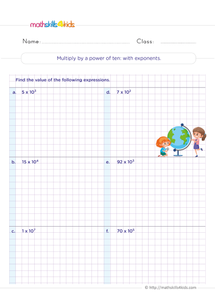 Unlock the magic of exponents: Interactive worksheets for Grade 5 - Multiplying by a power of 10 with exponents