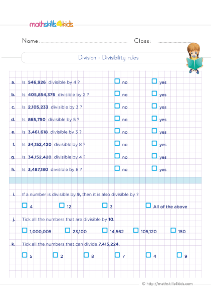 Grade 5 number theory worksheets: Free download - Divisibility rules