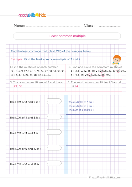 5th Grade Math worksheets with answers - How do you find the least common multiple?