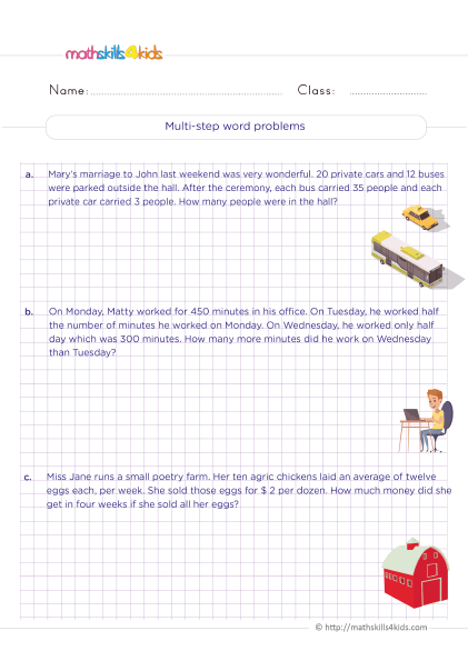 5th Grade Math worksheets with answers - How do you solve multi step word problems?