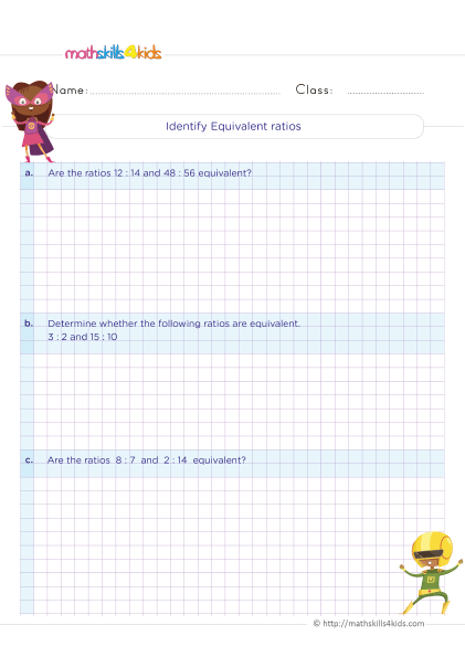 Grade 5 Math Worksheets: Ratio, Equivalent Ratios, and Rates - How to write equivalent ratios