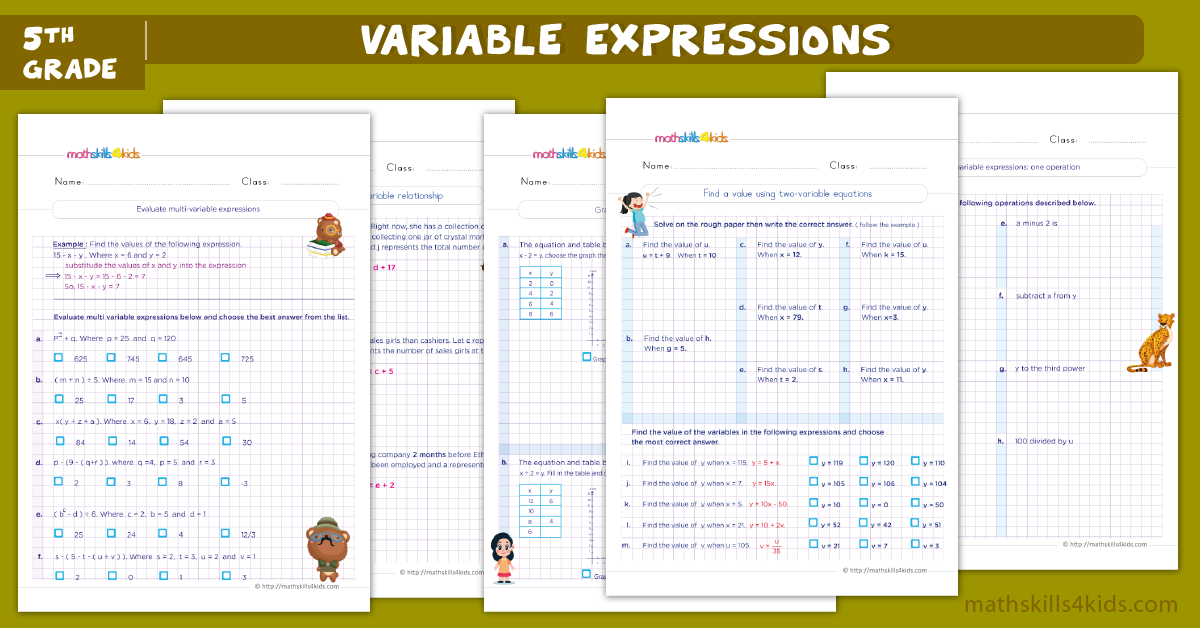 algebraic expressions worksheets for grade 5 evaluating expressions with two variable worksheets