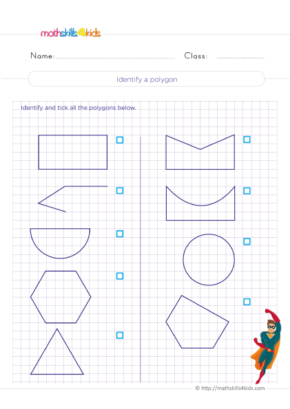 5th Grade Math worksheets with answers - Identifying a polygon practice