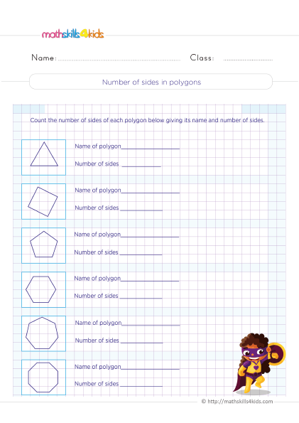 5th Grade Math worksheets with answers - How to find the number of sides in a polygon