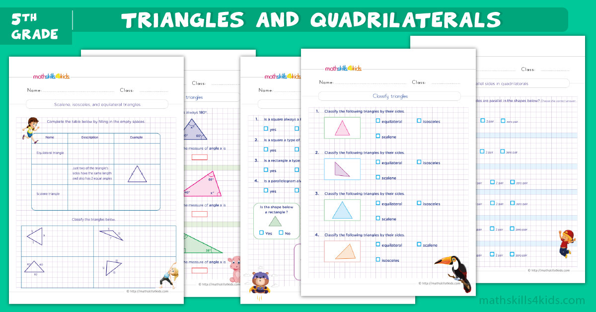 fifth grade math worksheets - Triangles and quadrilaterals worksheets for grade 5pdf