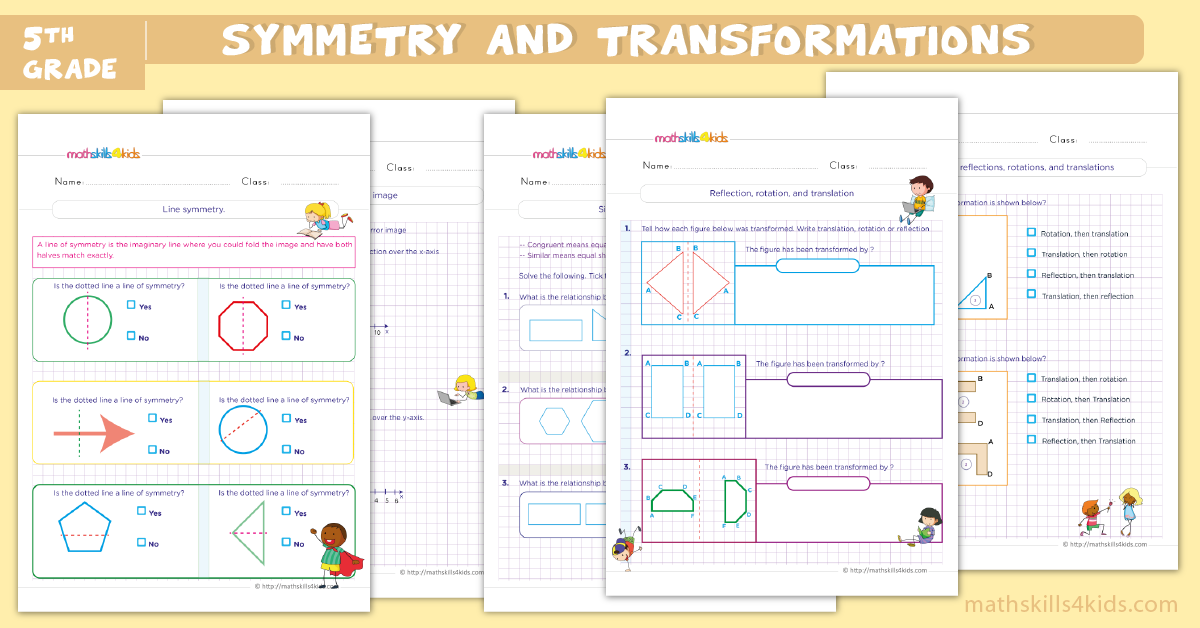 5th Grade symmetry and transformation worksheets pdf - Sequence of transformations worksheets pdf