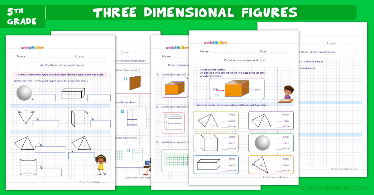 Solid figures worksheets with answers - 3D shapes for grade 5