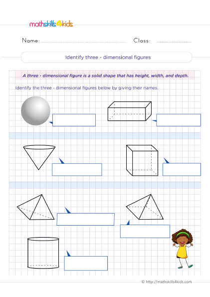 5th Grade Math worksheets with answers - Identifying three-dimentional figures