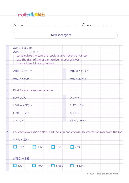 Grade 6 math worksheets: Improve kids’ math skills with fun exercises - Adding integers practice