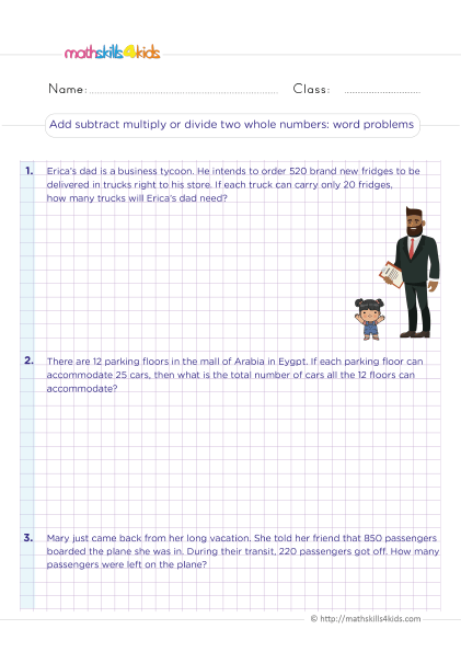 6th Grade mixed operations made easy: Free printable worksheets - Operations with integers - Operations with whole numbers word problems