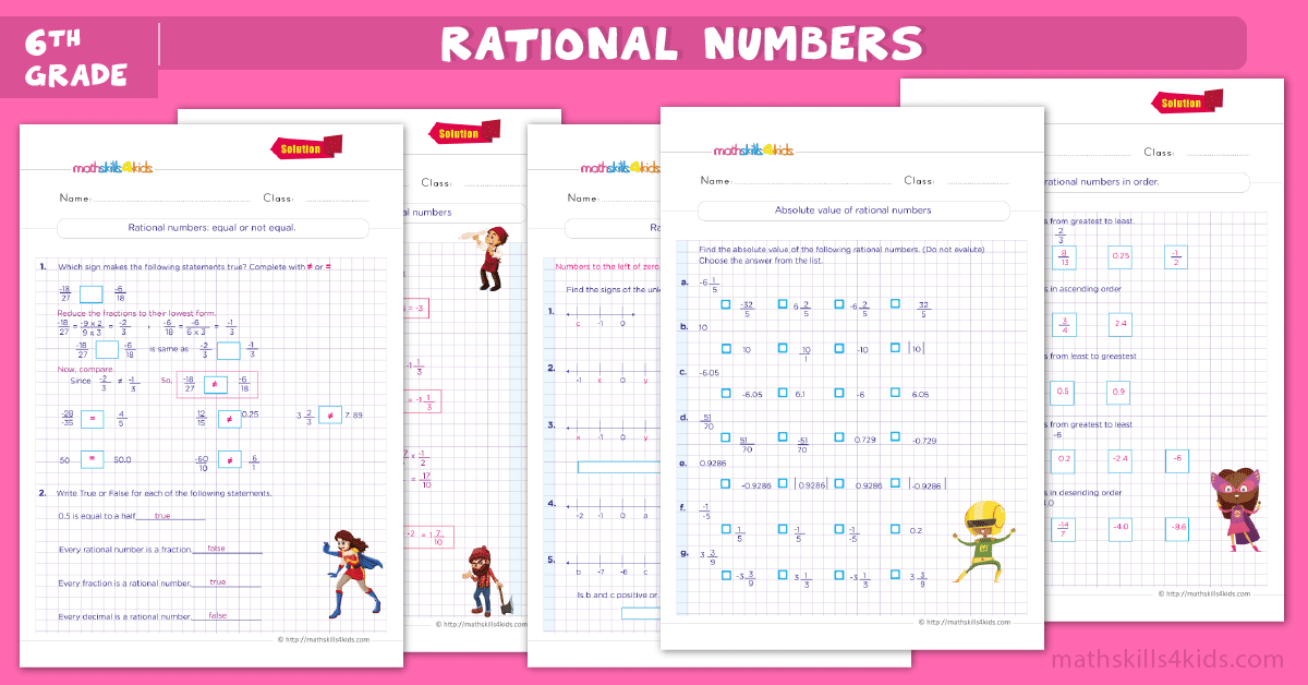 grade 6 math worksheets - Rational numbers