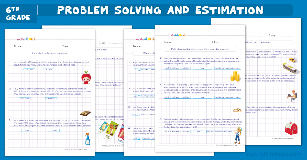 Grade 6 Math Word Problem Worksheets With Answers Estimation Word Problems For 6th Grade