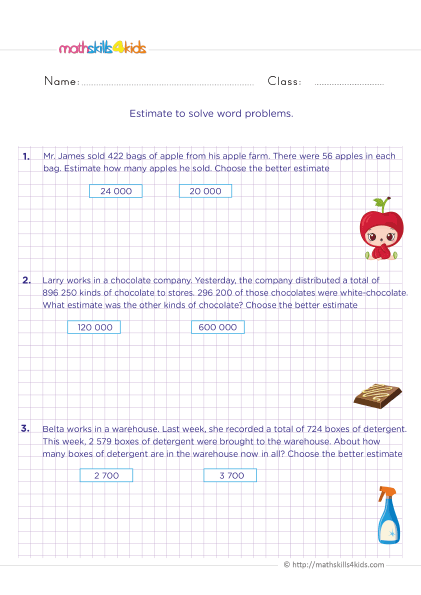estimation-word-problems worksheet