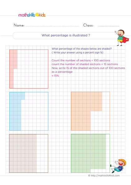 6th Grade Math worksheets - What percentage is illustrated