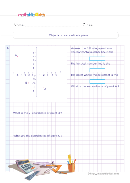 6th Grade coordinate plane worksheets: Download now - Objects on the coodinate plan