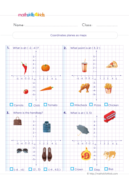 6th Grade coordinate plane worksheets: Download now - coordinate plane map practice