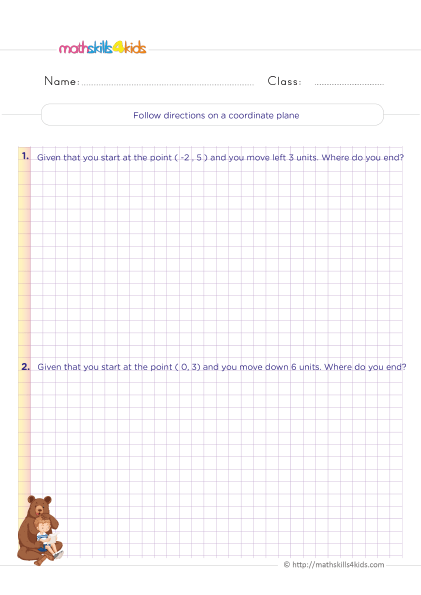 6th Grade coordinate plane worksheets: Download now - Follow directions on a coordinate plane