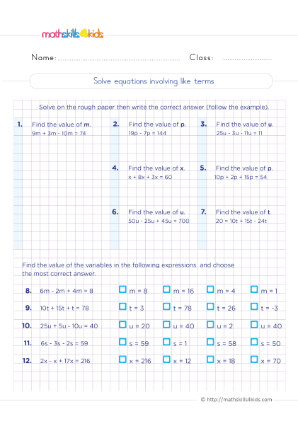 Solving one step equation word problems 6th grade - How to solve equations involving like terms