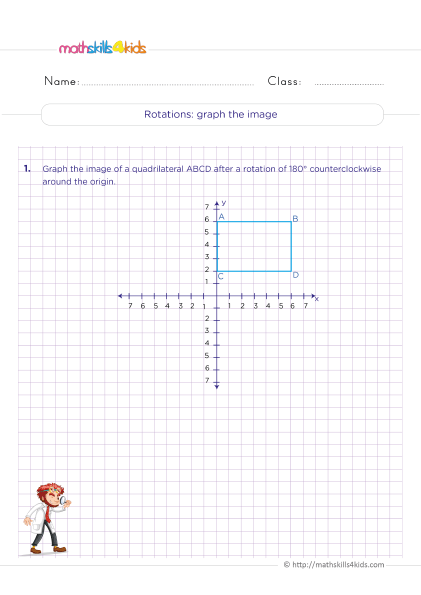 6th Grade Symmetry and Transformation Worksheets - Graph rotation across axes