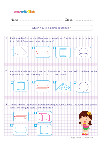6th Grade Math worksheets - three-dimensional shapes and their properties