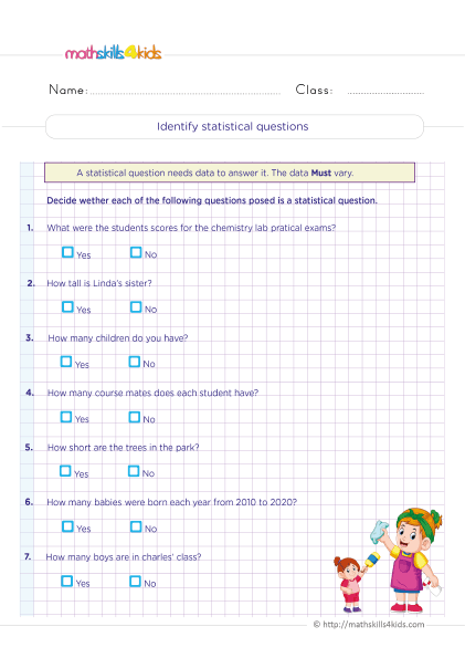Grade 6 Statistics Worksheets PDF: Statistical Questions with Answers