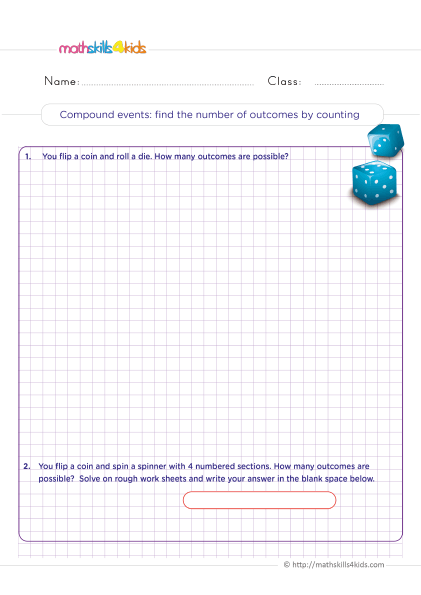 Probability Worksheets for Grade 6 with Answers - Compound events: find the number of possible outcomes