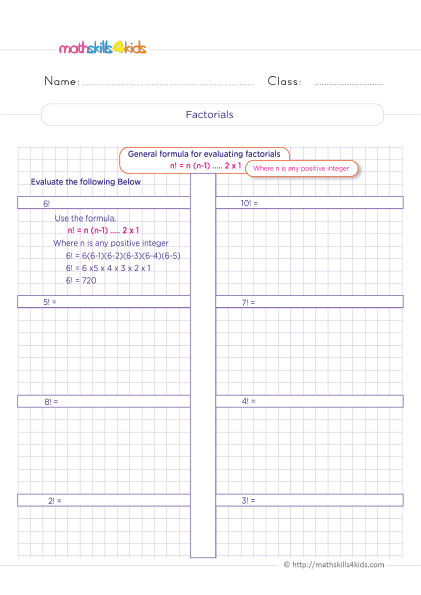 Probability Worksheets for Grade 6 with Answers - Simplifying factorial expressions
