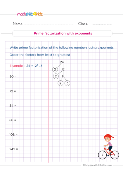 6th Grade Math worksheets - How do you write prime factorization with exponents