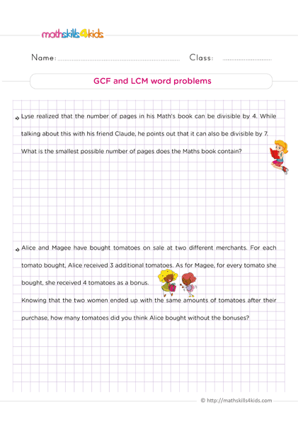 6th Grade Number Theory Worksheets PDF - How do you find the GCF and LCM in word problems