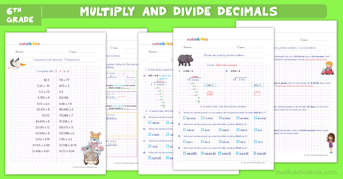 6th grade math worksheets - multiply and divide decimals worksheets