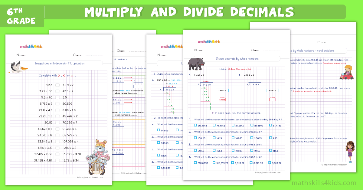 6th Grade Math Multiplying And Dividing Decimals Worksheets