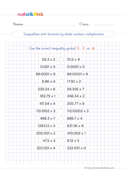 6th Grade Math Multiplying And Dividing Decimals Worksheets