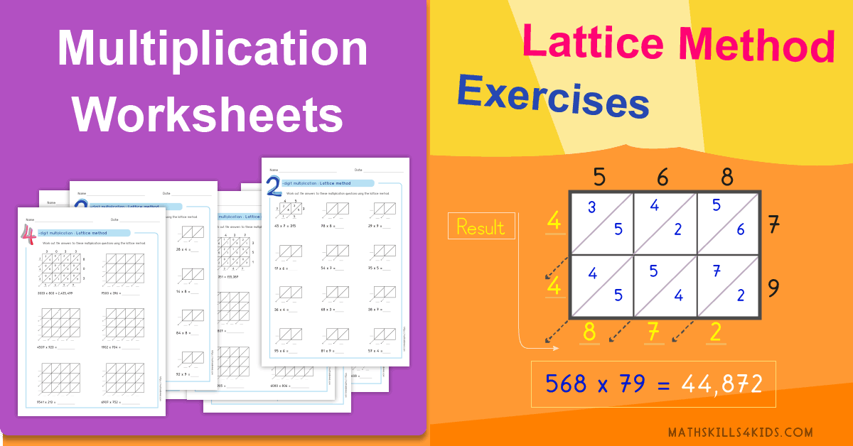 Free lattice method of multiplication worksheets