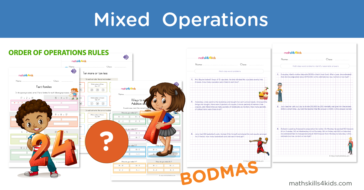 Mixed operations printable math worksheets - Mixed operations word problems