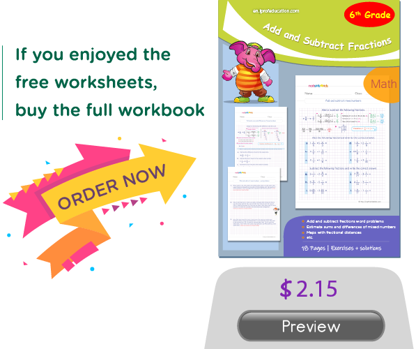 6th Grade Math add and subtract fractions workbook