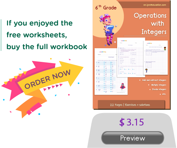 6th Grade Math add and subtract integers practice workbook